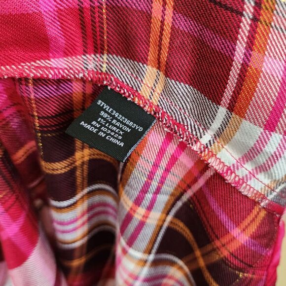 Intro. NWT Plaid Shirt Womens 3X Pink Black Rayon Flannel Button Up Tunic Top - Picture 10 of 10